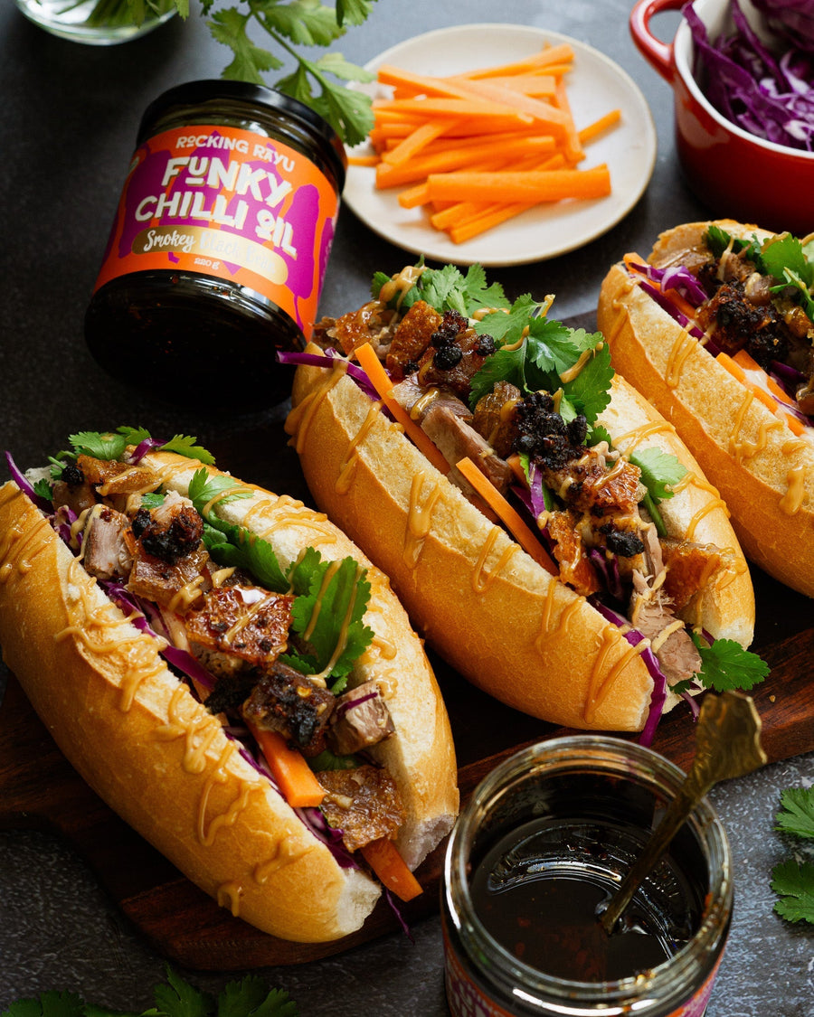 Roast Pork Bánh Mì with Smokey Black Bean Rāyu